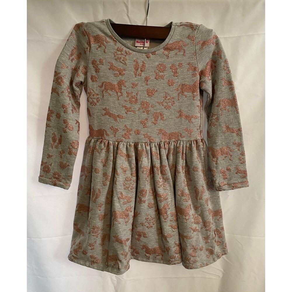 Nannette Kids Long Sleeve Dress Gray with Pink Glitter Size 6X